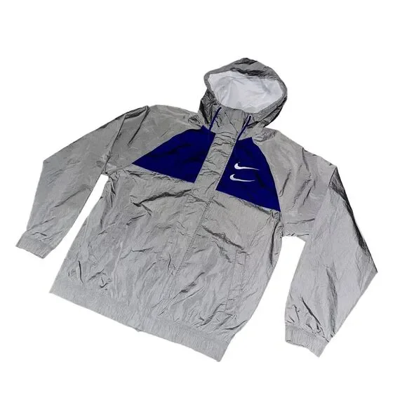 Rare Nike Swoosh Windbreaker Jacket Sportswear Gray Blue White Small